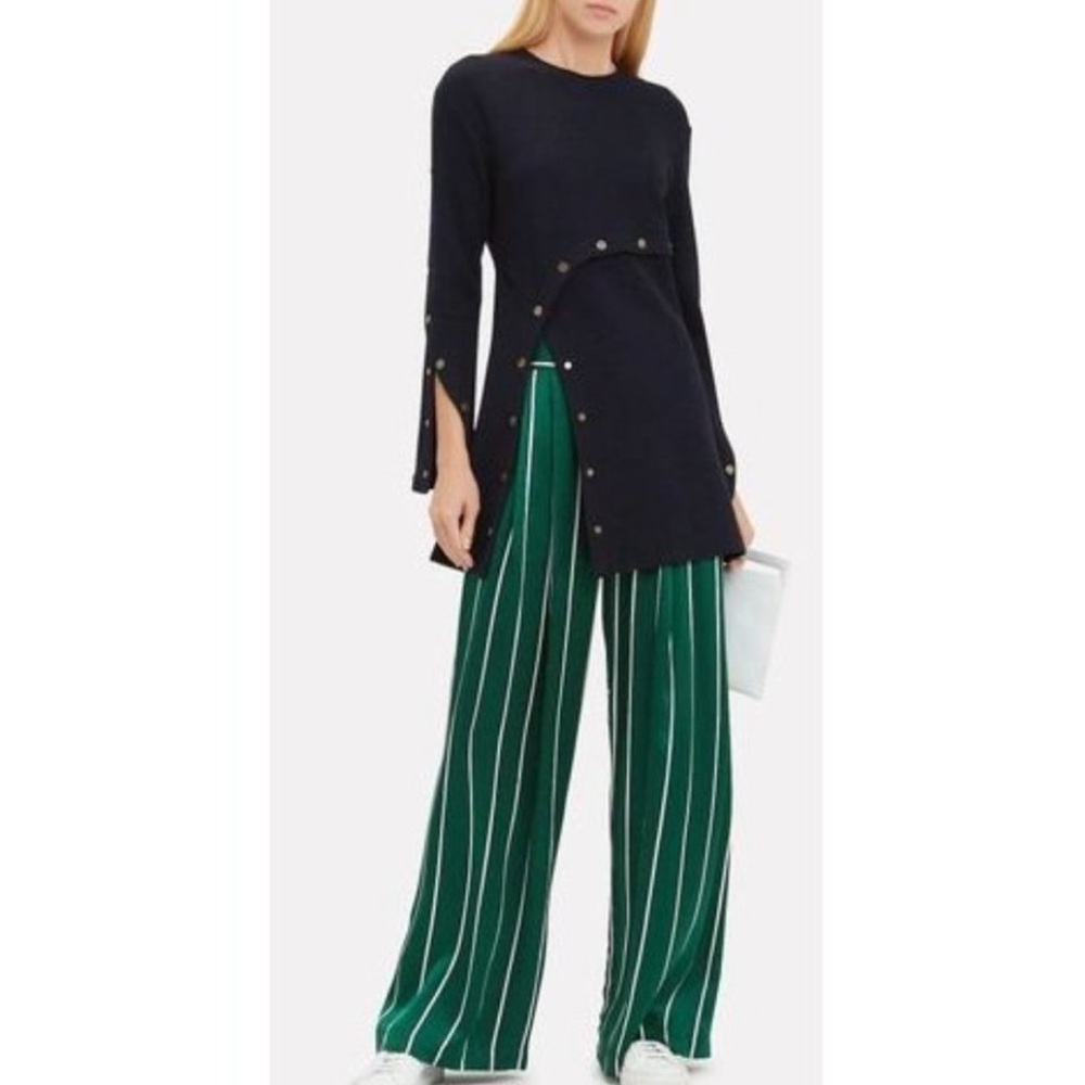 Derek Lam Snapped Long Sleeve Wool Crepe Tunic Top dark blue, size US 4